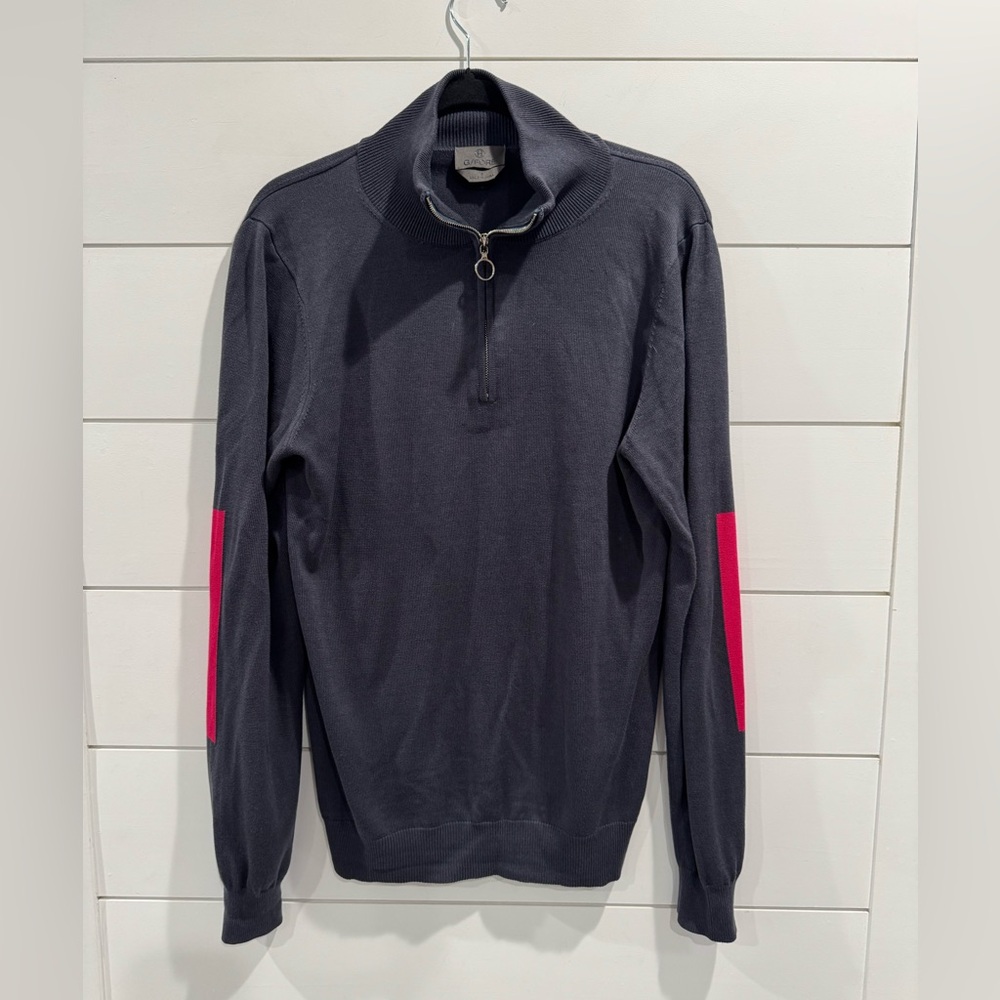 G/Fore gray silk wool blend quarter zip pullover